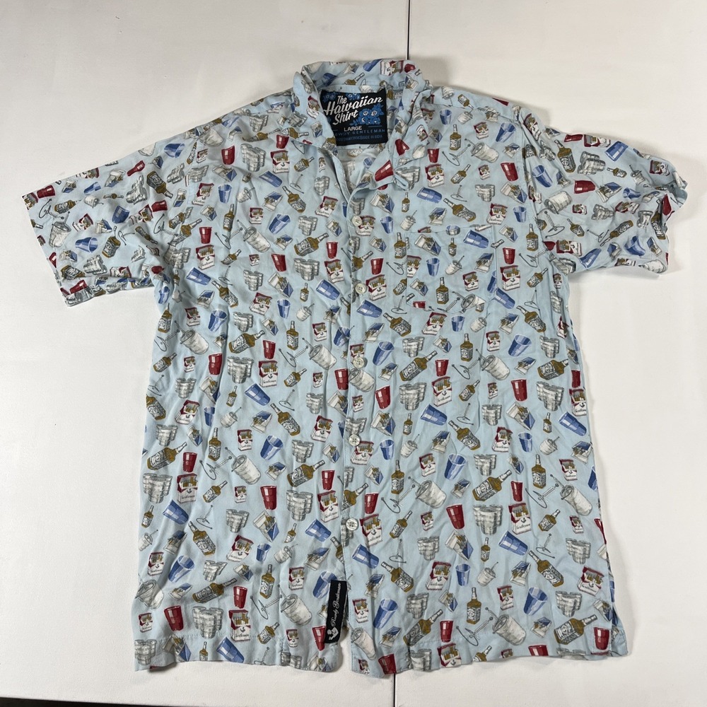 Hawaiian Shirt Rowdy Gentleman Bad Advice Booze Cigarettes Button Camp Men's L